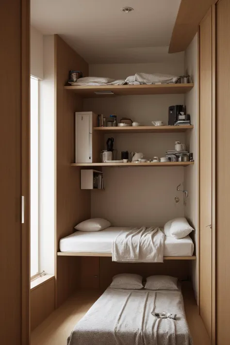 a view of a small bedroom with a bed and a desk