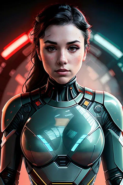 graceCur1 , ((best quality)), ((masterpiece)), (detailed), Midjourney Style, close-up, woman, robot, red eyes, concept art, inspired by Marek Okon, digital art, Crysis Nanosuit, futuristic, (glowing elements:1.1), 4:3 aspect ratio, dynamic duo