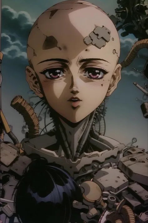 <lora:battle_angel_alita2:1>
alita head, bald, scarapyard, sky