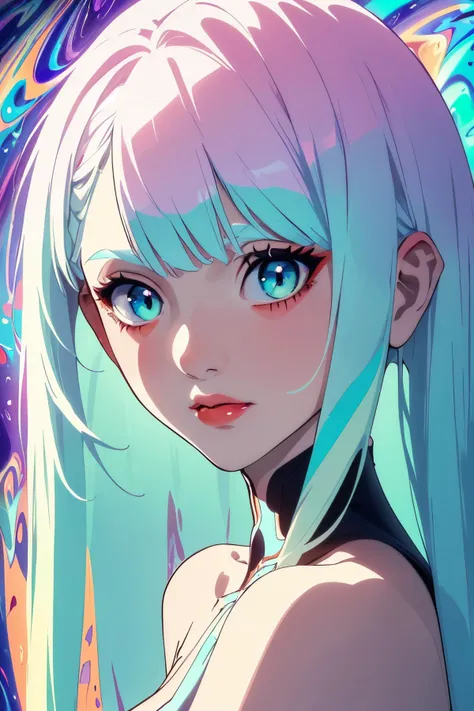 a close up of a anime girl with long hair and blue eyes