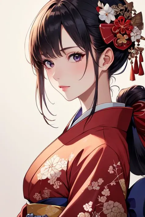 (masterpiece, best quality:1.2), 4k, 8k, intricate details, artstation, solo, 1girl, mature female, uchikake kimono