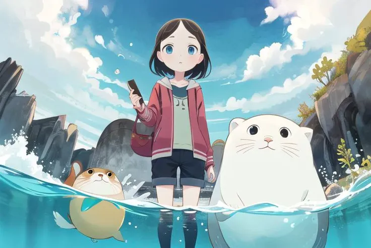 Song of the Sea, a cartoon seal and a girl swimming in the ocean, Saoirse, Ben <lora:SOTS_version_2-000002:1>