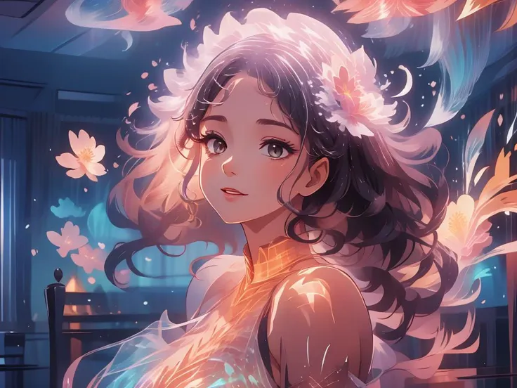 anime girl with long hair and flowers in her hair