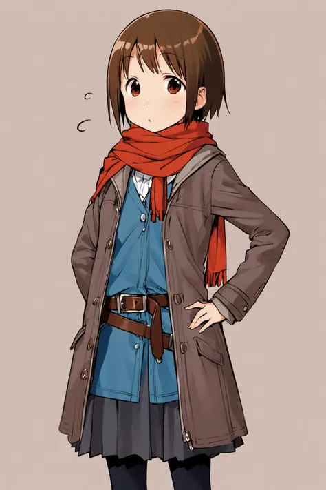 a cartoon picture of a woman in a coat and scarf