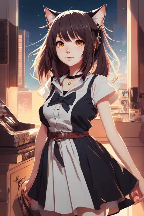 nekopara fantastically detailed eyes modern anime style art cute vibrant detailed ears cat girl neko dress portrait  shinkai makoto Studio ghibli Sakimichan Stanley Artgerm Lau Rossdraws James Jean Marc Simonetti elegant highly detailed digital painting ar...