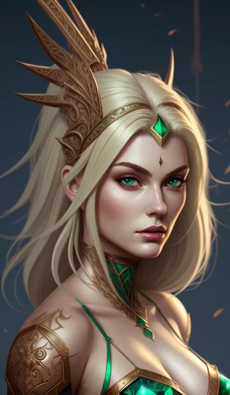 A blonde emerald warrior, HD, illustration, epic, fantasy, intricate, elegant, amazing detail, digital painting, artstation, concept art, smooth, sharp focus, illustration, art by Tony Sart