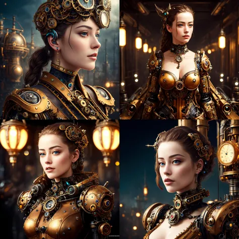 Best quality, masterpiece, ultra high res, (photorealistic:1.4), absurdres, (a best long shot photo of a mechanical girl), (koh_amberheard:0.8) ,fantasy scifi creature, hyper realistic, steampunk, intricate design, insanely detailed, fine details, steampun...