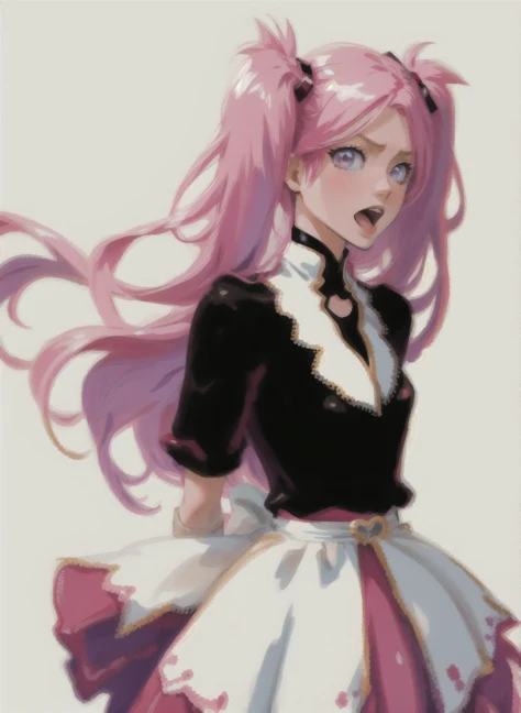 anime girl with pink hair and a black and white dress