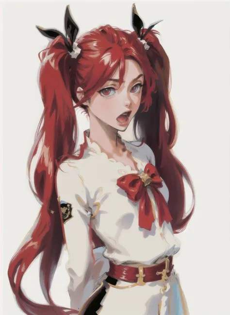 anime girl with red hair and a bow in her hair