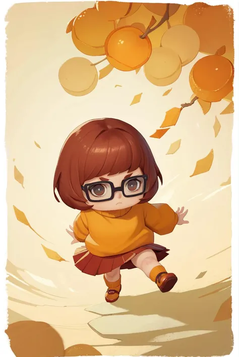 a cartoon girl in glasses is flying through the air