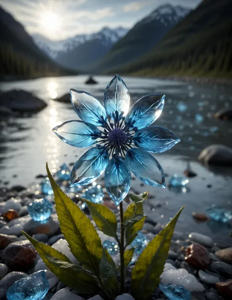 a close up of a flower with a blue center on a rocky shore