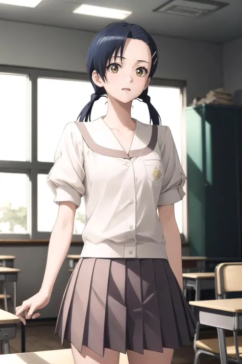 absurdres, best quality, 1girl,  <lora:KuranagaKozue-000006:1>, kuranaga kozue, school uniform, twintails, hairclip