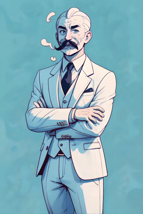 <lora:niji-handdrawnminimalist:0.8>, happy man wearing suit jacket, white high and tight, handlebar mustache, masterpiece, 8k, high resolution, shallow depth of field, sharp focus