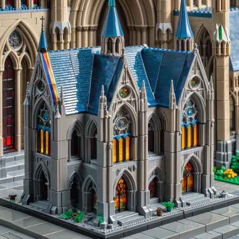 <lora:sdxl-microverse:0.75> microverse of a miniature lego cathedral with beautiful stained glass windows, ancient stone, towering gothic cathedral decorated with gargoyles and spires, detailed, ultra detailed, intricate minute details, complex detail, inc...