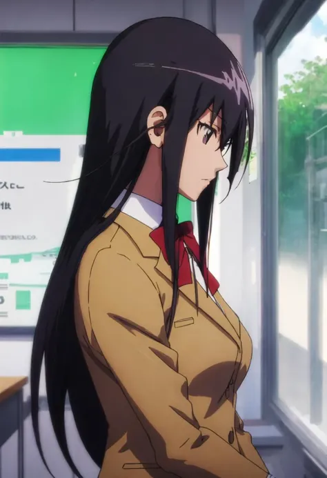 best quality, masterpiece, highres, solo, {amakusa_shino_seitokaiyakuindomo:0.90}, 1girl, blazer, school_uniform, profile, black_eyes