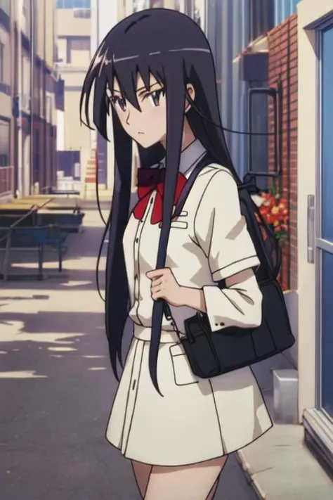 best quality, masterpiece, highres, solo, {amakusa_shino_seitokaiyakuindomo:1.15}, long_hair, black_hair, brown_eyes, bow, 1girl, looking_at_viewer, anime_coloring, shirt