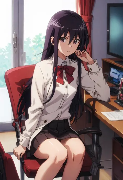 {safe:1.10}, best quality, masterpiece, highres, solo, {amakusa_shino_seitokaiyakuindomo:0.90}, sitting, sitting on chair, chair, cowboy_shot, looking at viewer