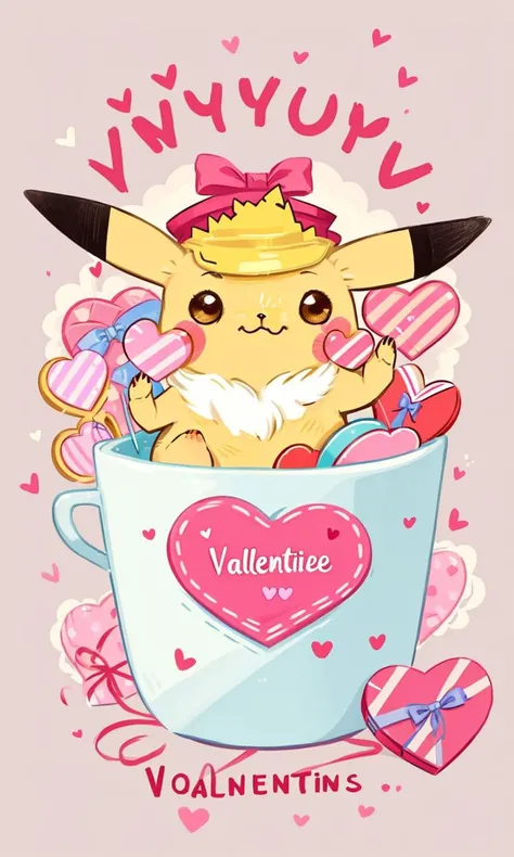 Vcards2024, valentine, simple background, love heart, Pikachu, cute, adorable,