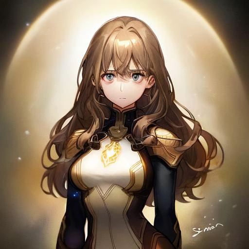 woman with (light brown hair:1.2, (medium hair:1.5),), (long hair:1.3) with glowing lights on her chest, Artgerm, stanley artgerm lau,