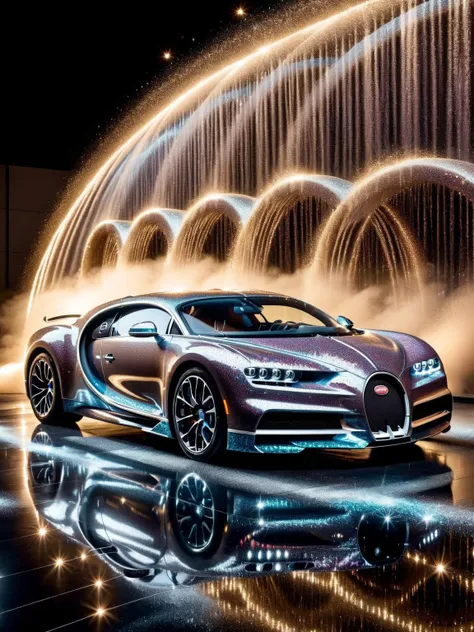 sparkles glitter, Bugatti Chiron covered in sparkling glitter  <lora:Sparkle_Explosion:1>.dynamic, cinematic, masterpiece, intricate.