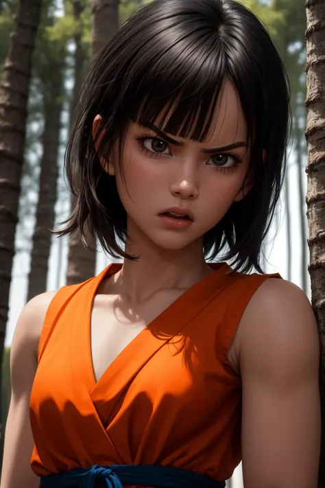 pan, 1girl, solo, black eyes, black hair, short hair, blunt bangs,
orange dougi, blue sash, sleeveless,
angry,portrait,
forest,outdoor,
(insanely detailed, beautiful detailed face, masterpiece, best quality) cinematic lighting,<lora:DBGT_Pan_Gi_v1:1>, <lor...