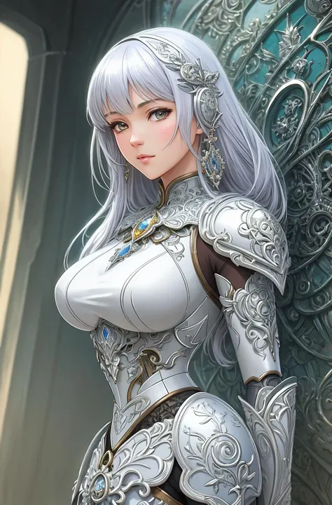 (anime), (illustration), cartoon, detailed, organic cyborg, white plastic, diffuse lighting, fantasy, intricate, elegant, highly detailed, lifelike, photorealistic, digital painting, artstation, illustration, concept art, smooth, sharp focus, art by John C...