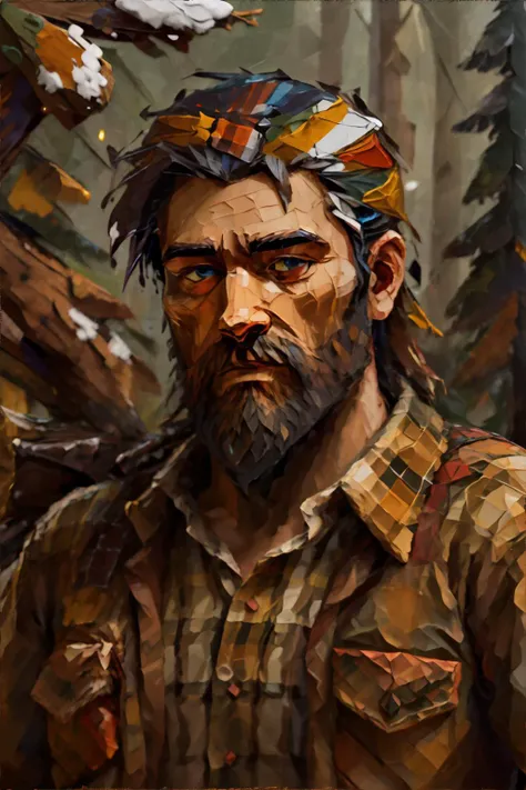 <lora:thickimpasto:1.0>, thick impasto painting of a lumberjack, flannel shirt, beard, wood axe, forest, <clip:skip:2>, masterpiece, 8k, high resolution, shallow depth of field, sharp focus