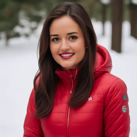 Papparazzi photograph ((body portrait)) of DanicaMcKellar<lora:DanicaMcKellar:0.6>, ((snowy weather)), (red jacket:1.2), (beautiful lips:1.2), smiling, beautiful eyes, long hair, beautiful face, hyper realistic photograph, detailed face, (film grain:1.2), ...