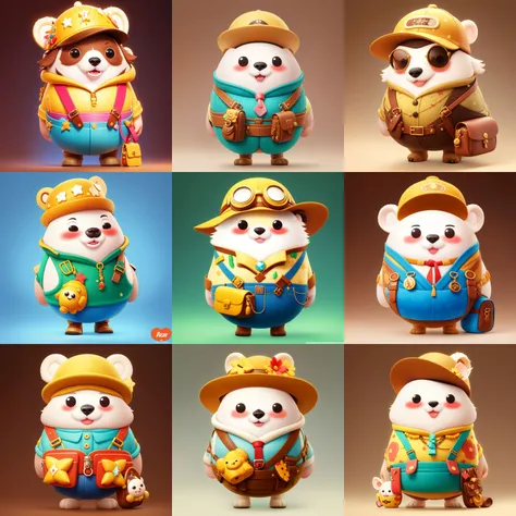 1bear,
((RAW photo)),((best quality)),3D,gradient color background,full body,(photo-realistic:1.3),(masterpiece),a lot of details,goggles,crossbody bag,suspenders,jewelry,hat,gems,furry,star glasses,cartoon,4k,