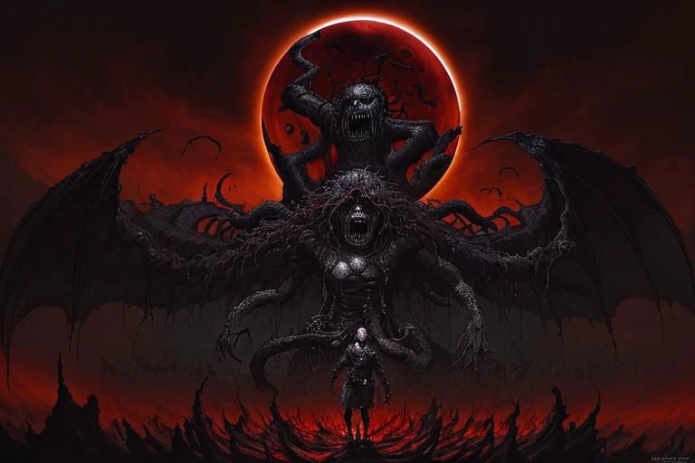 a demonic demon with a demon face and a demon demon on his back