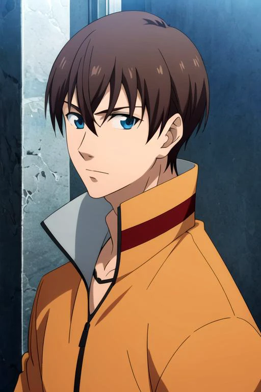 masterpiece, best quality, game cg, 1boy, solo, male focus, looking at viewer, , , anime coloring, realistic, <lora:kensuke_hanasaki:0.68>, kensuke_hanasaki, brown hair, blue eyes