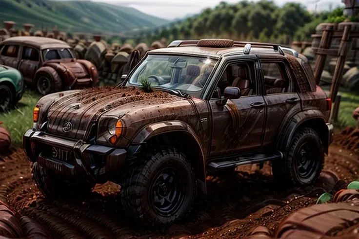 arafed jeep in mud with a lot of rusted tires