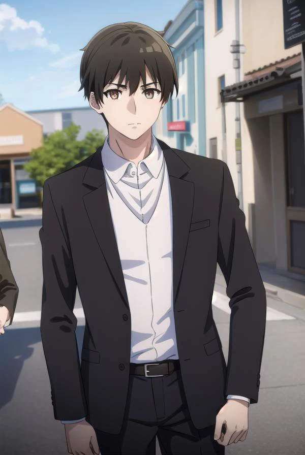 kimihikokimizuka, <lora:kimihiko kimizuka s1-lora-nochekaiser:1>,
kimihiko kimizuka, short hair, brown hair, black hair, (brown eyes:1.5), male focus,
BREAK shirt, jacket, white shirt, collared shirt, belt, pants, black jacket, black pants, formal, suit,
B...