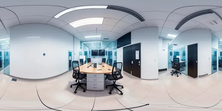 <lora:latentlabs360_v01:1.0> 
High-tech room, Server Room, White walls, Floor tiles, Desks and office chairs, Bright and huge ceiling lights,
 masterpiece, (best quality:1.2), (ultra detailed:1.2), ultra high res, (realistic:1.3), (photorealistic:1.5), sha...