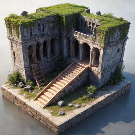 an old castle with stairs and a staircase leading to the top