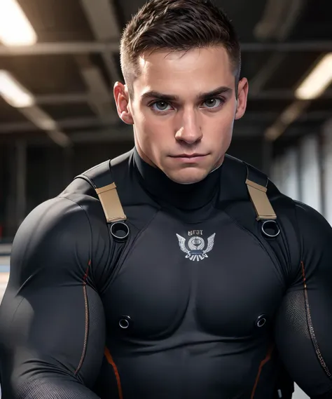 a close up of a man in a black bodysuit holding a skateboard