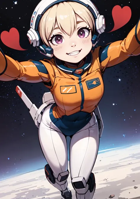 1girl, foreshortening, full body, flying, pov, Dutch Angle,
robotic clothes, (soviet space clothes:1.2), (gundam clothes:0.7), 
hearts, looking at viewer, eye contact, young,[happy|grin] face,
detailed cosmic eyes,
(superflat, flat shading:1.1), lineart, p...