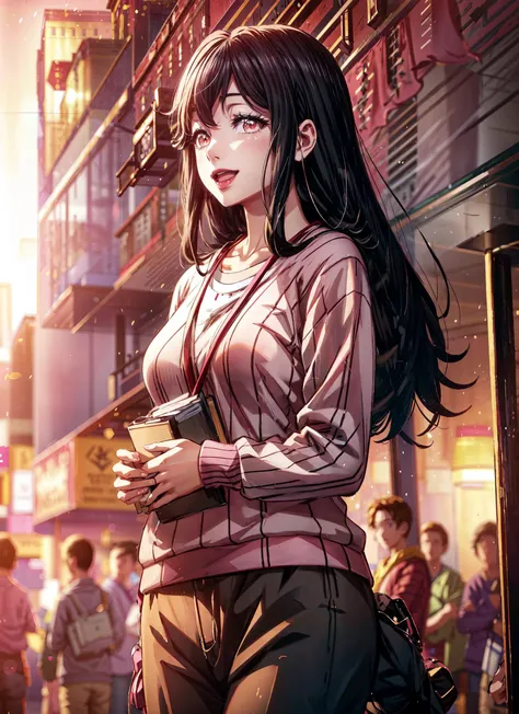 anime girl in a city with a cell phone