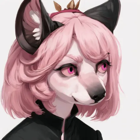 <lora:furryart:1.0>, (furryart:1.0), furry, anthro, drawing,  painting,  1girl, blush, closed fan, closed mouth, fan, folding fan, frills, hat, highres, mob cap, pink eyes, pink hair, solo, triangular headpiece, white background