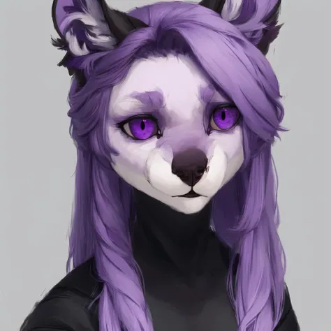 <lora:furryart:1.0>, (furryart:1.0), furry, anthro, drawing,  painting,  gothic, hair ribbon, highres, purple eyes, purple hair, ribbon, shorts, violet eyes