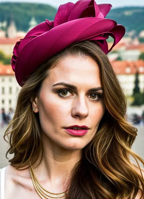 portrait of sks woman in Prague, at the Prague Castle, by Flora Borsi, style by Flora Borsi, bold, bright colours, ((Flora Borsi)), by Ansel Adams, <lora:locon_annapaquin_v1_from_v1_64_32:1>