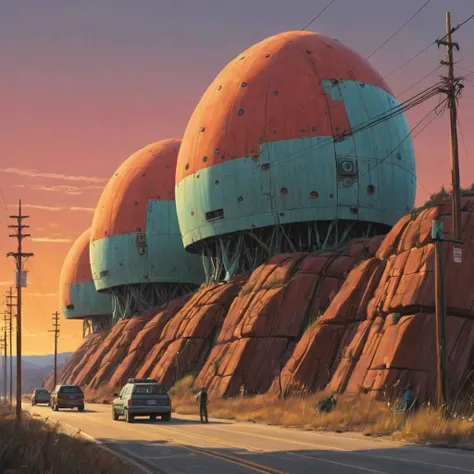 (canyons:1.5) a row of new domes (sunset:1.3) <lora:Simon_Stalenhag_LFTL_SDXL:0.9> Simon Stalenhag style My Sin,Papaya Whip