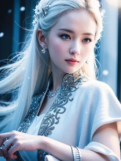 masterpiece, best quality, CG, detailed light, extremely detailed, HDR, intricate details, <lora:liuyifei_10:0.3> <lora:mimi_V3:0.2>, snow, white hair