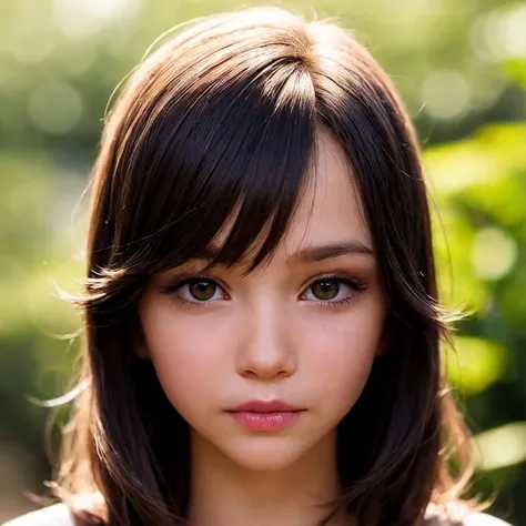 a close up of a woman with a brown hair and a white shirt