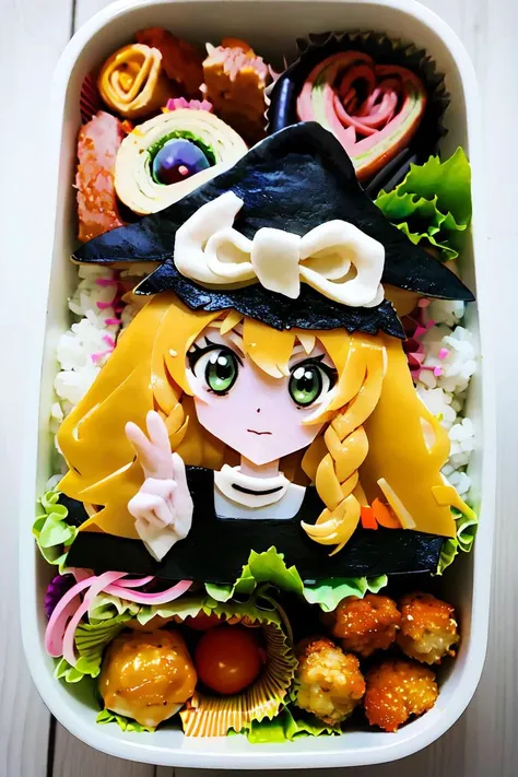 there is a bento box with a little girl in a witch hat