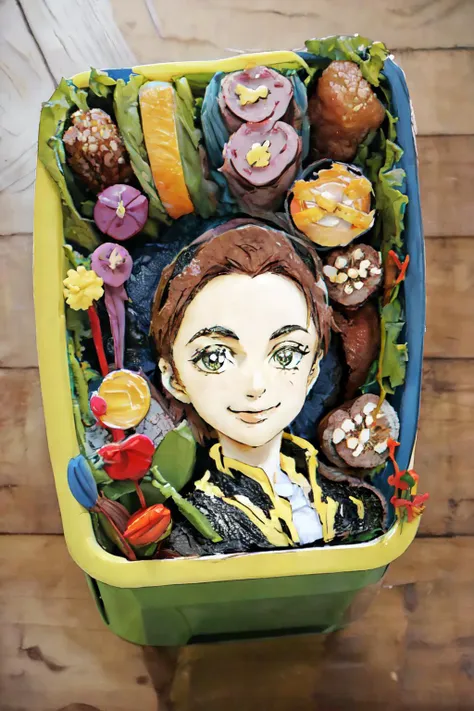 a close up of a container with a doll in it