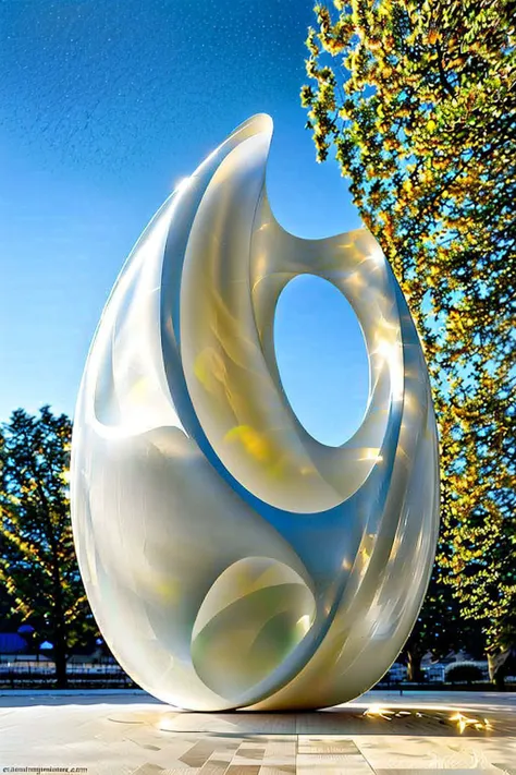 arafed sculpture of a white spiral with a blue sky in the background