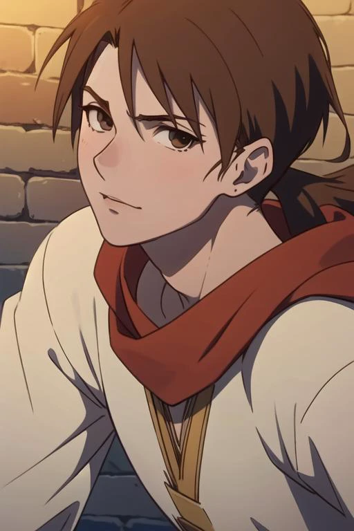 masterpiece, best quality, photorealistic, 1boy, solo, male focus, looking at viewer, , , , realistic, <lora:mihaya_akagami_no_shirayuki-hime:0.66>, mihaya_akagami_no_shirayuki-hime, brown hair, brown eyes, low ponytail, , ,