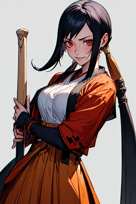 anime girl with long black hair holding a baseball bat