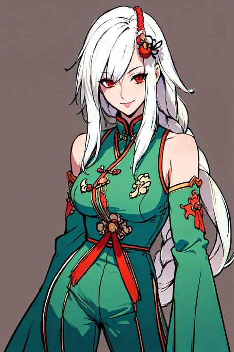 a cartoon image of a woman with long white hair and a green outfit